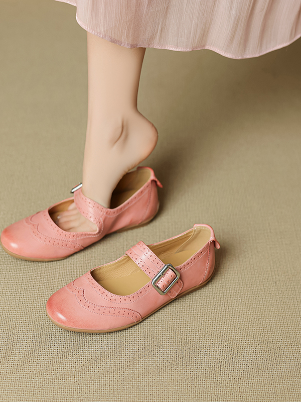 2025 Women's Genuine Leather Mary Jane Flats - French Brogue Small Leather Shoes with Single Strap, Soft Ballet Style 2025 Women's Genuine Leather Mary Jane Flats - French Brogue Small Leather Shoes with Single Strap, Soft Ballet Style