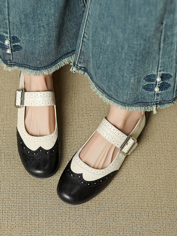 2025 Women's Genuine Leather Mary Jane Flats - French Brogue Small Leather Shoes with Single Strap, Soft Ballet Style 2025 Women's Genuine Leather Mary Jane Flats - French Brogue Small Leather Shoes with Single Strap, Soft Ballet Style