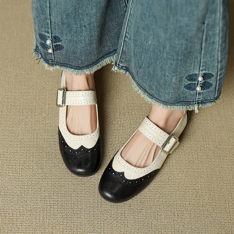 2025 Women's Genuine Leather Mary Jane Flats - French Brogue Small Leather Shoes with Single Strap, Soft Ballet Style 2025 Women's Genuine Leather Mary Jane Flats - French Brogue Small Leather Shoes with Single Strap, Soft Ballet Style