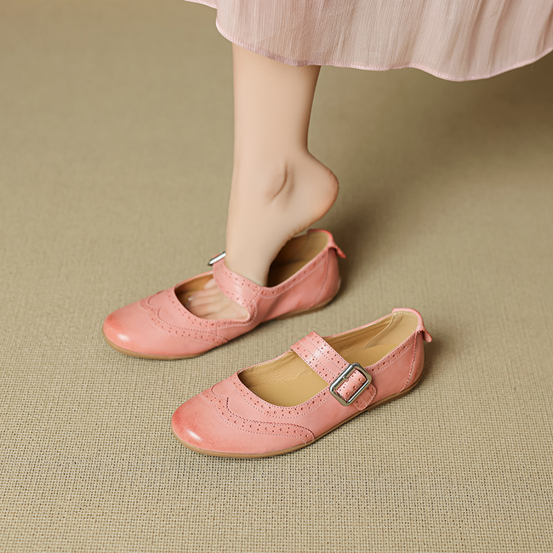 2025 Women's Genuine Leather Mary Jane Flats - French Brogue Small Leather Shoes with Single Strap, Soft Ballet Style 2025 Women's Genuine Leather Mary Jane Flats - French Brogue Small Leather Shoes with Single Strap, Soft Ballet Style