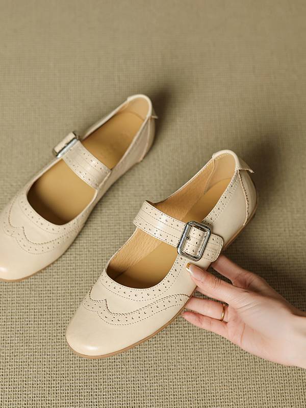 2025 Women's Genuine Leather Mary Jane Flats - French Brogue Small Leather Shoes with Single Strap, Soft Ballet Style 2025 Women's Genuine Leather Mary Jane Flats - French Brogue Small Leather Shoes with Single Strap, Soft Ballet Style