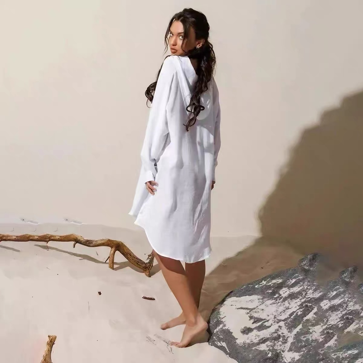 2025 Women's Loose Long Sleeve Sun Protection Hoodie Beach Dress Cover-Up for Swimsuit and Bikini, Casual Summer Style