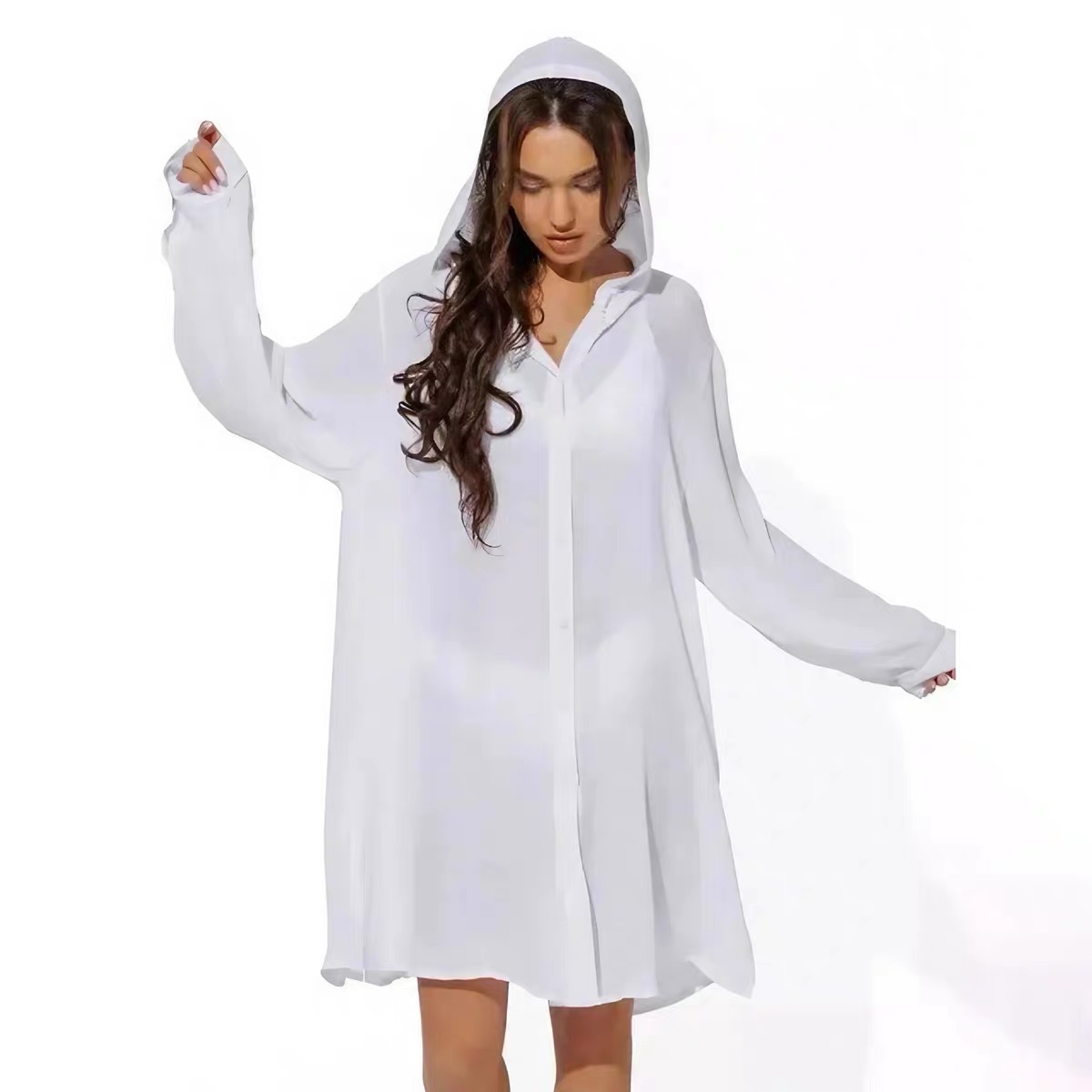 2025 Women's Loose Long Sleeve Sun Protection Hoodie Beach Dress Cover-Up for Swimsuit and Bikini, Casual Summer Style 2025 Women's Loose Long Sleeve Sun Protection Hoodie Beach Dress Cover-Up for Swimsuit and Bikini, Casual Summer Style