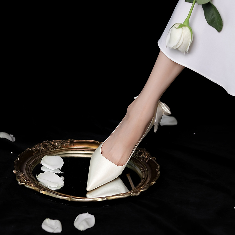 2025 Women's White French High Heels with Bow - Comfortable Bridal Wedding Shoes, Chic and Elegant Design 2025 Women's White French High Heels with Bow - Comfortable Bridal Wedding Shoes, Chic and Elegant Design