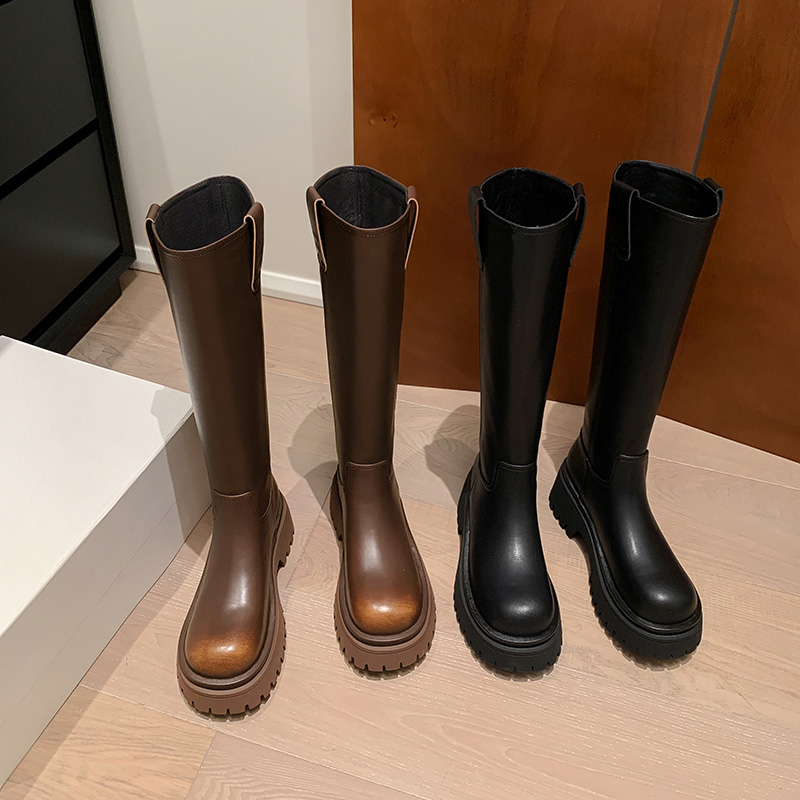 23 Autumn/Winter Women's Western Riding Boots - Thick-Soled Mid-Heel Genuine Leather Round-Toe Long Boots 23 Autumn/Winter Women's Western Riding Boots - Thick-Soled Mid-Heel Genuine Leather Round-Toe Long Boots