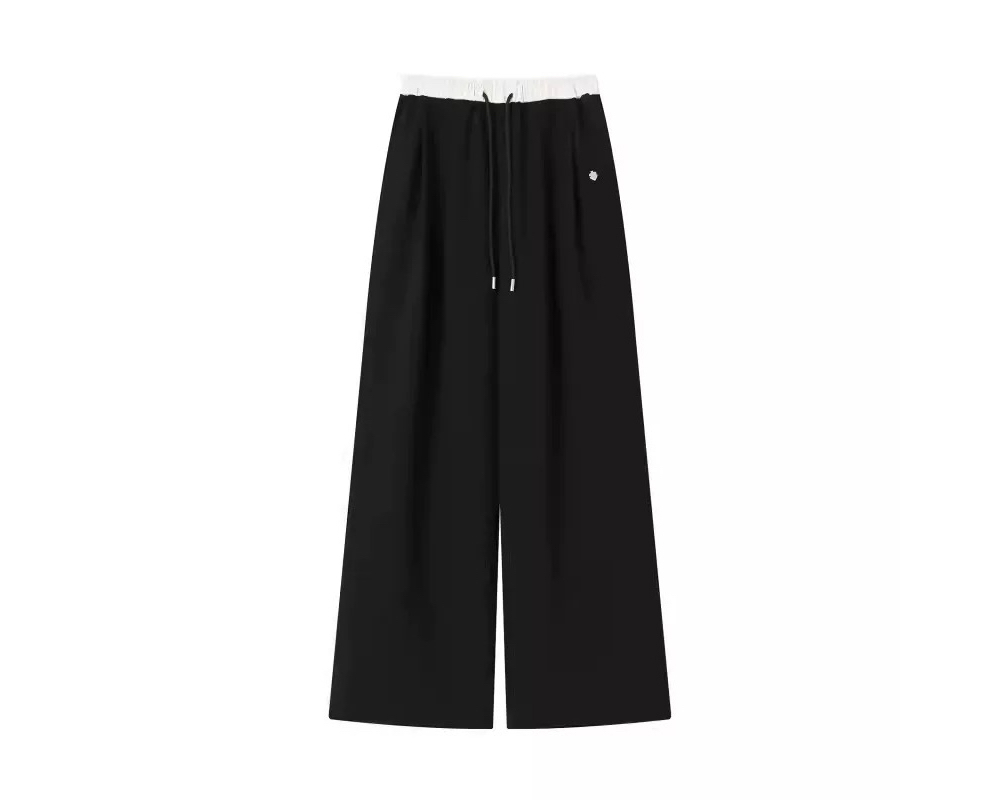 25 Summer Color-Block Ruffled Tie Casual Long Pants - Korean Style Straight Leg Design