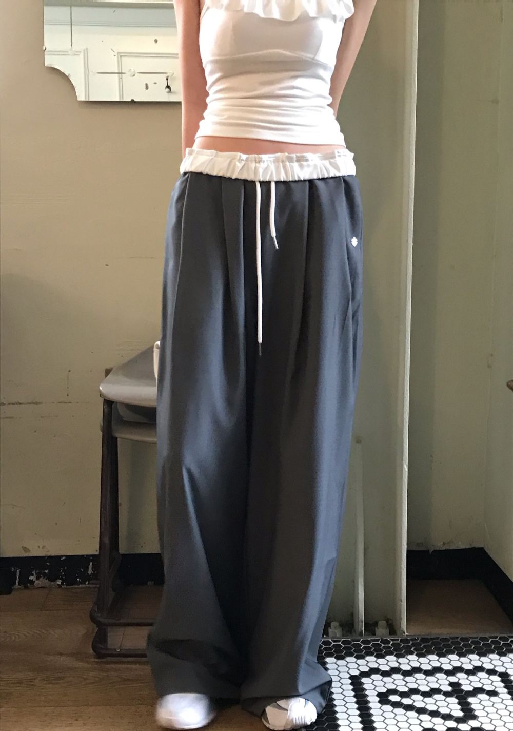 25 Summer Color-Block Ruffled Tie Casual Long Pants - Korean Style Straight Leg Design 25 Summer Color-Block Ruffled Tie Casual Long Pants - Korean Style Straight Leg Design