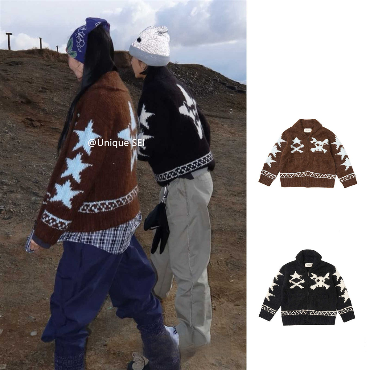 80s Retro Jacquard Pattern Casual Knit Cardigan Sweater for Autumn and Winter - Versatile Street Style Outerwear