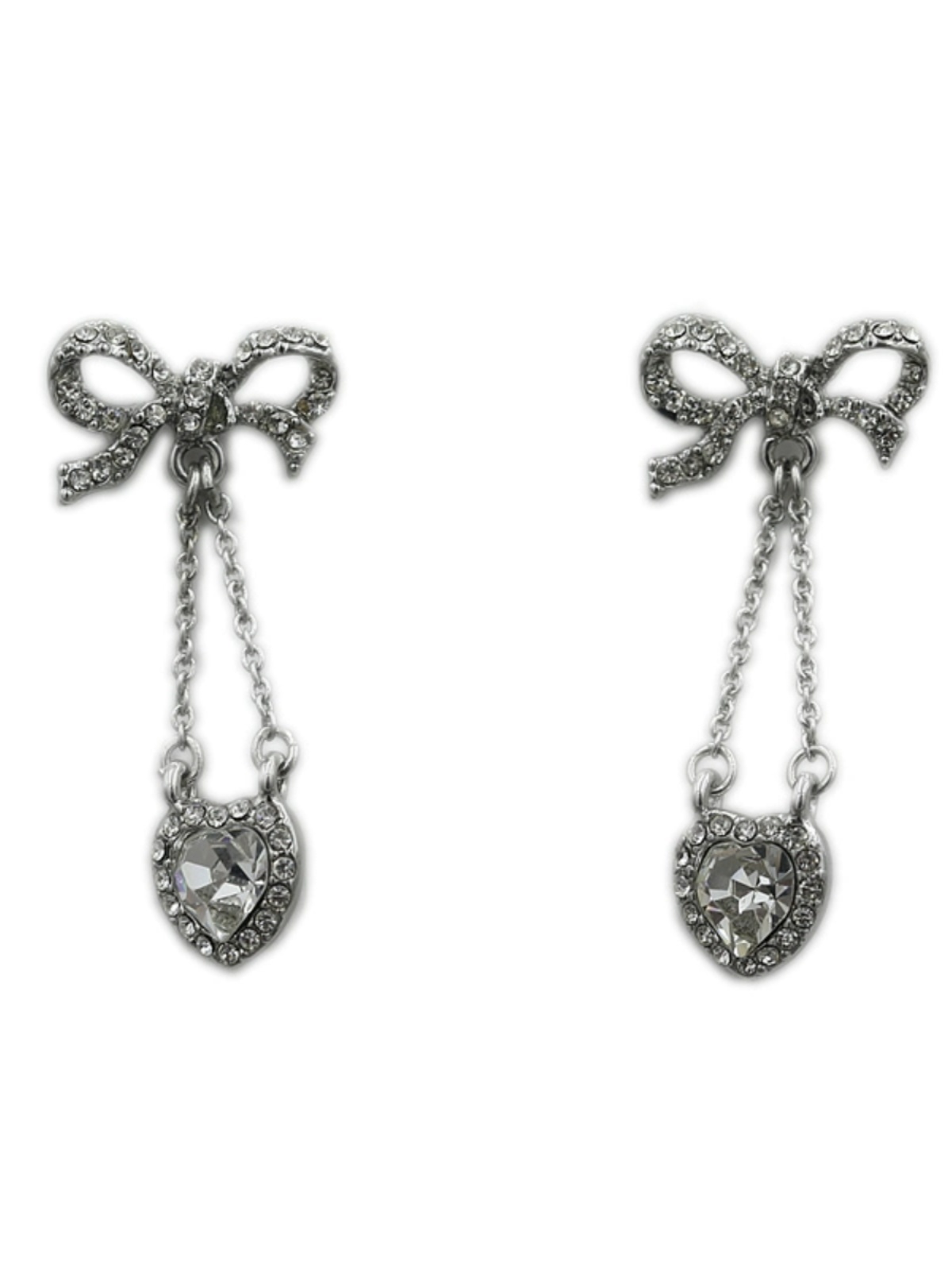 925 Silver Bowknot Stud Earrings with Heart Design, Hypoallergenic Full Diamond Hollowed-Out Jewelry for Women 925 Silver Bowknot Stud Earrings with Heart Design, Hypoallergenic Full Diamond Hollowed-Out Jewelry for Women