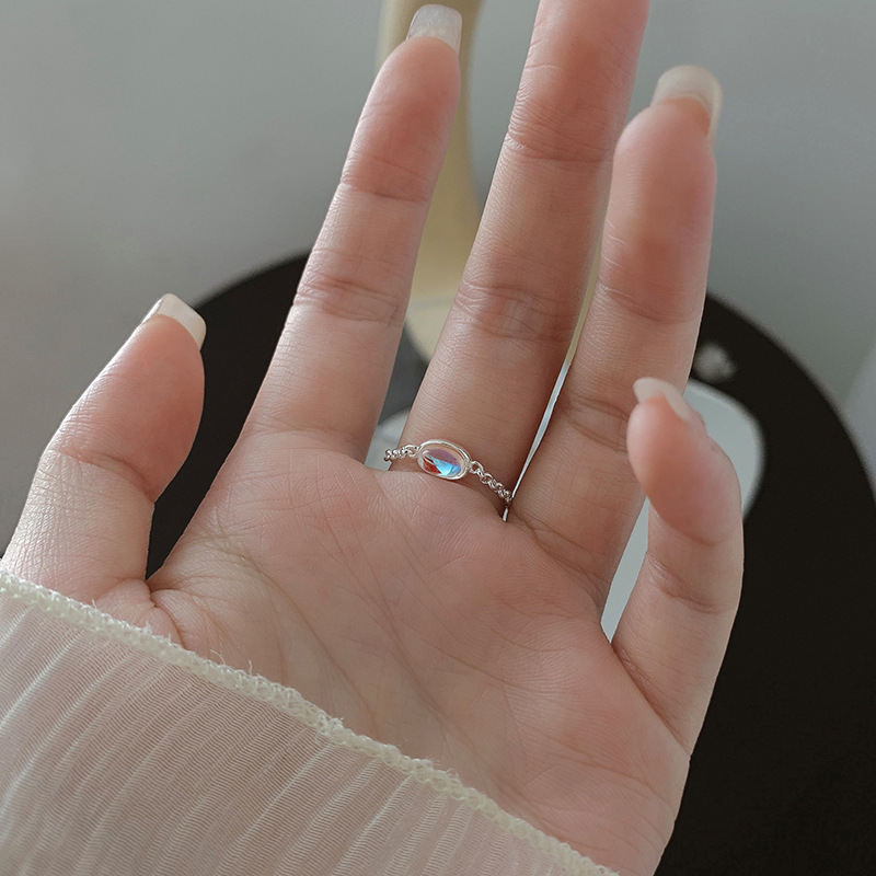 925 Silver Colorful Bead Chain Pull Ring - Women's Minimalist Niche Design Index Finger Ring 2025 Fashion Accessory 925 Silver Colorful Bead Chain Pull Ring - Women's Minimalist Niche Design Index Finger Ring 2025 Fashion Accessory