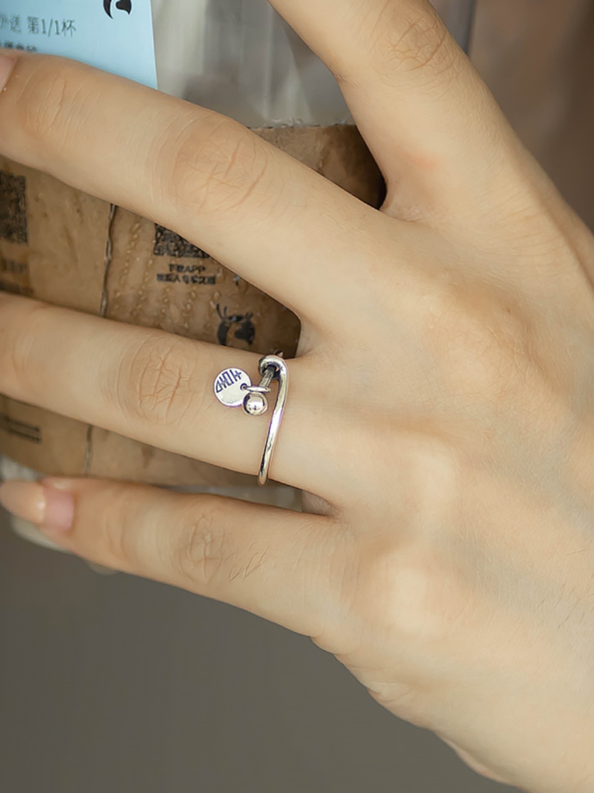 925 Sterling Silver Joy Character Round Pendant Adjustable Open Ring Vintage National Style Couple Gift for Celebrating Good News 925 Sterling Silver Joy Character Round Pendant Adjustable Open Ring Vintage National Style Couple Gift for Celebrating Good News