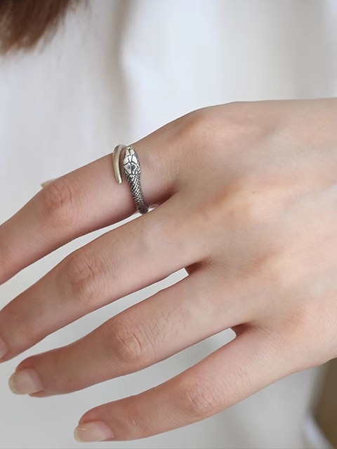 925 Sterling Silver Vintage Ouroboros Snake Ring - Antique Finish Infinite Symbol Jewelry in Dark Style