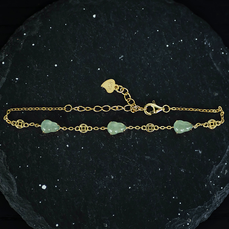 Adjustable 925 Silver Copper Coin Gourd Jade Bracelet - Chinese Style, Gold-Plated, Versatile Gift for Any Occasion