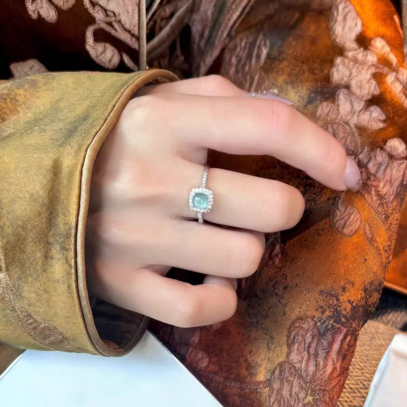 Adjustable Blue Water Jade Ring for Women, Open Design, Light Luxury High-End, 2025 New Chinese Style Jewelry Adjustable Blue Water Jade Ring for Women, Open Design, Light Luxury High-End, 2025 New Chinese Style Jewelry