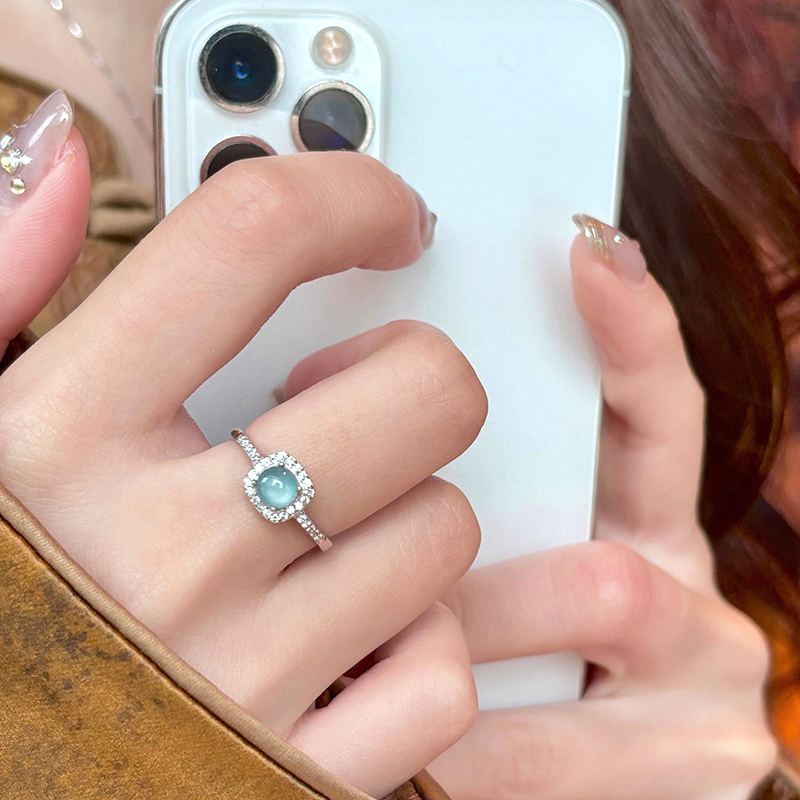 Adjustable Blue Water Jade Ring for Women, Open Design, Light Luxury High-End, 2025 New Chinese Style Jewelry Adjustable Blue Water Jade Ring for Women, Open Design, Light Luxury High-End, 2025 New Chinese Style Jewelry