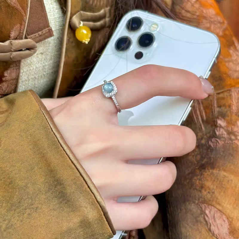 Adjustable Blue Water Jade Ring for Women, Open Design, Light Luxury High-End, 2025 New Chinese Style Jewelry Adjustable Blue Water Jade Ring for Women, Open Design, Light Luxury High-End, 2025 New Chinese Style Jewelry