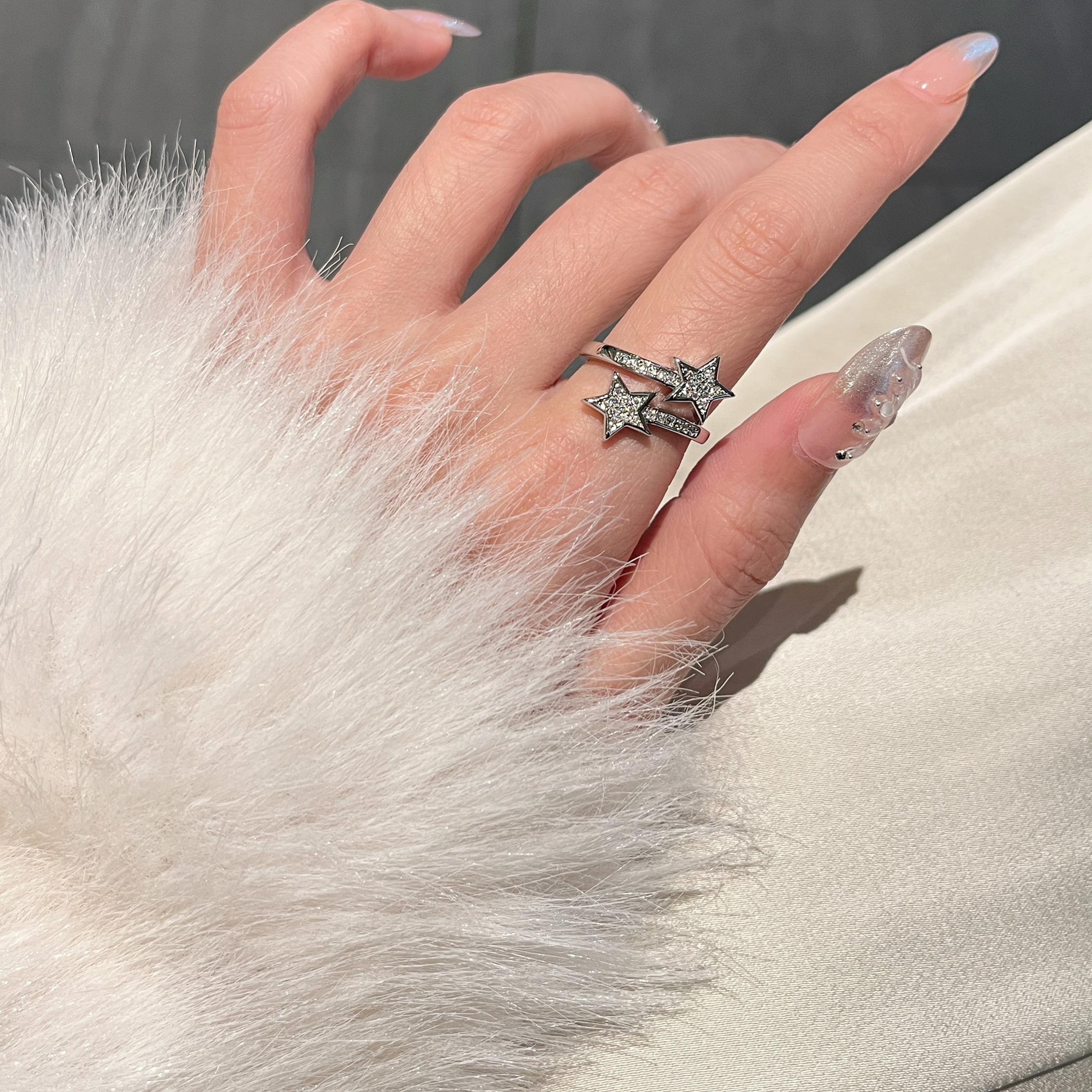 Adjustable Diamond-Studded Five-Pointed Star Ring for Women - Korean Style, Light Luxury, Trendy & Cool Niche Design Adjustable Diamond-Studded Five-Pointed Star Ring for Women - Korean Style, Light Luxury, Trendy & Cool Niche Design