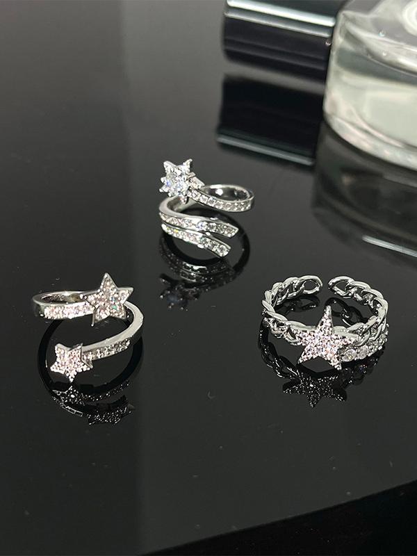 Adjustable Diamond-Studded Five-Pointed Star Ring for Women - Korean Style, Light Luxury, Trendy & Cool Niche Design Adjustable Diamond-Studded Five-Pointed Star Ring for Women - Korean Style, Light Luxury, Trendy & Cool Niche Design