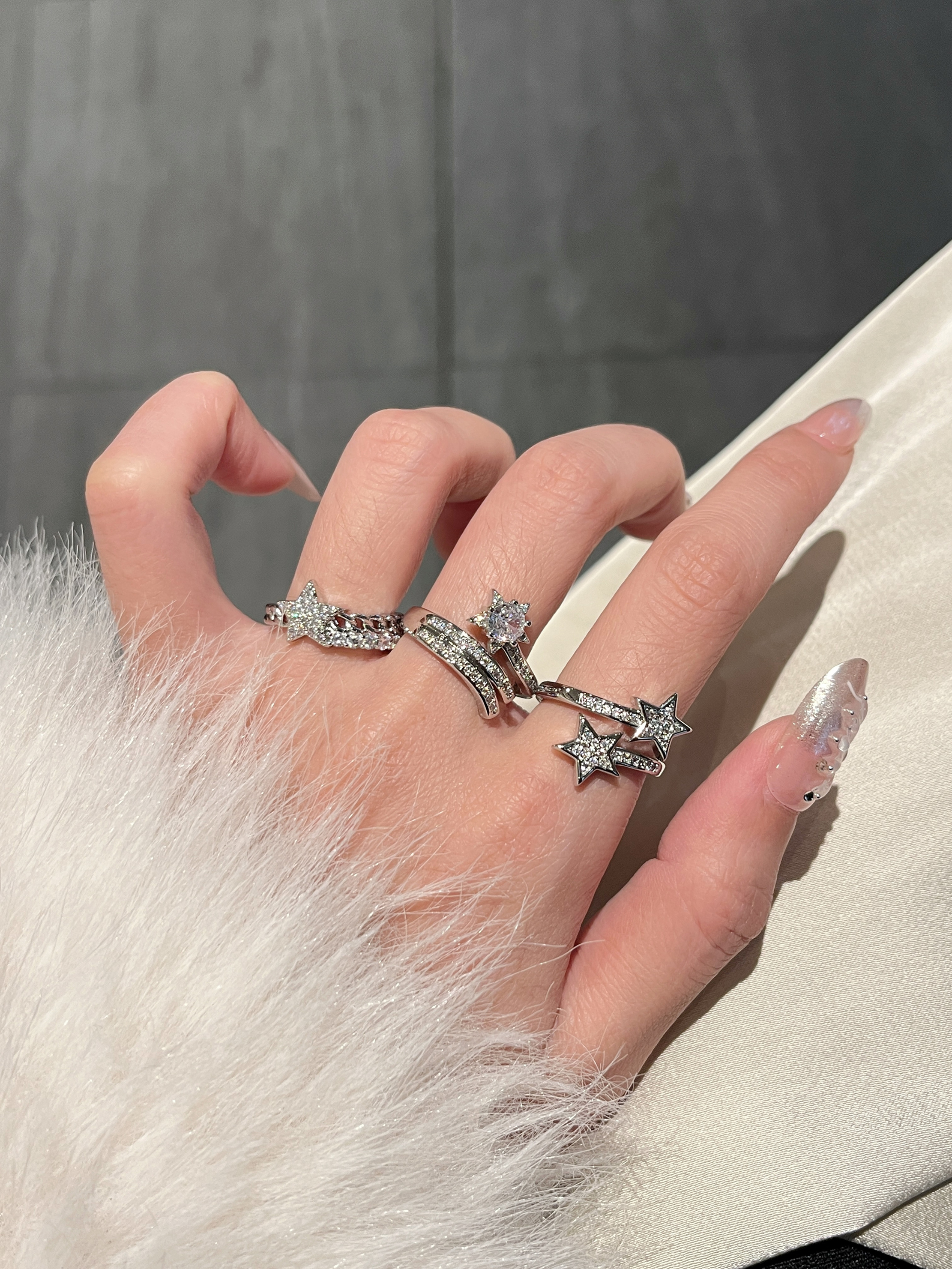 Adjustable Diamond-Studded Five-Pointed Star Ring for Women - Korean Style, Light Luxury, Trendy & Cool Niche Design