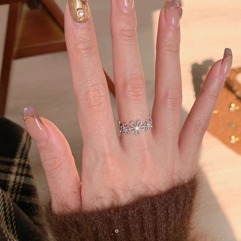 Adjustable Lace Hollow Five-Petal Flower Ring for Women - Japanese & Korean Style, Simple Versatile Design, Sweet Niche Jewelry Adjustable Lace Hollow Five-Petal Flower Ring for Women - Japanese & Korean Style, Simple Versatile Design, Sweet Niche Jewelry