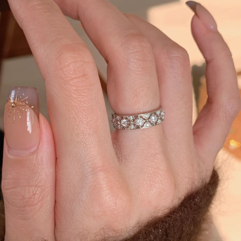 Adjustable Lace Hollow Five-Petal Flower Ring for Women - Japanese & Korean Style, Simple Versatile Design, Sweet Niche Jewelry Adjustable Lace Hollow Five-Petal Flower Ring for Women - Japanese & Korean Style, Simple Versatile Design, Sweet Niche Jewelry