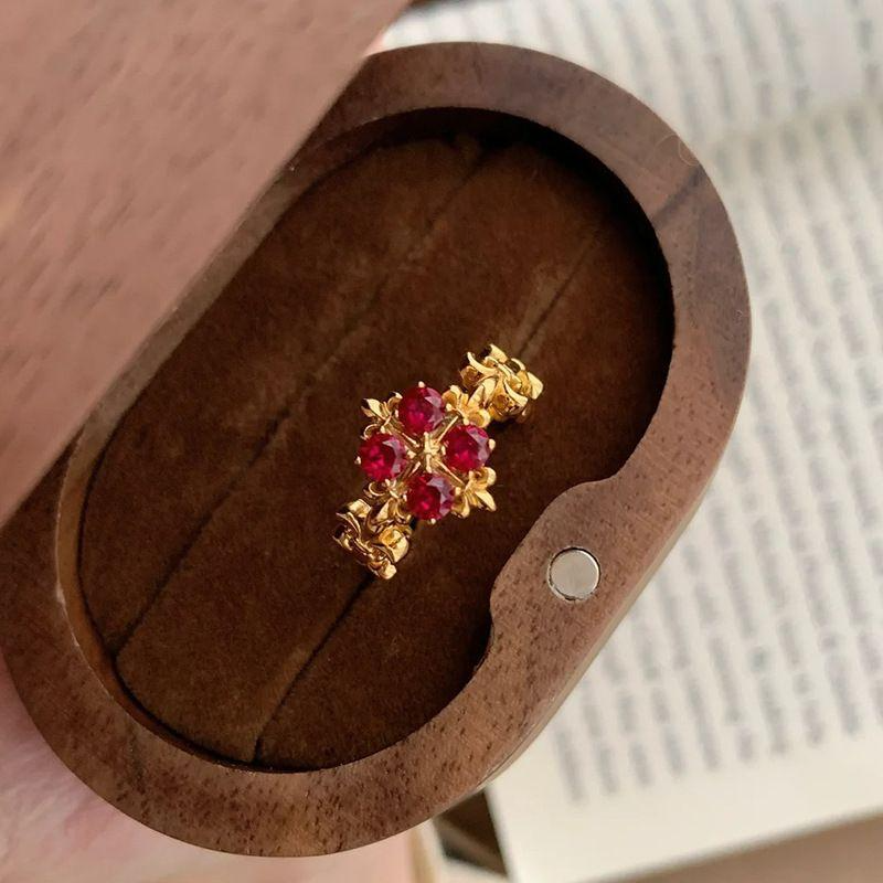 Adjustable Open Design Rose Pink Iris Flower Ring for Women - French Vintage Style Light Luxury Versatile Fashion Jewelry