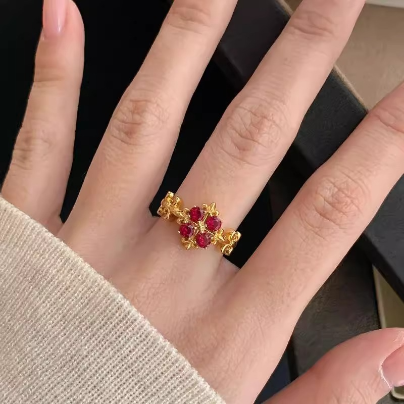 Adjustable Open Design Rose Pink Iris Flower Ring for Women - French Vintage Style Light Luxury Versatile Fashion Jewelry