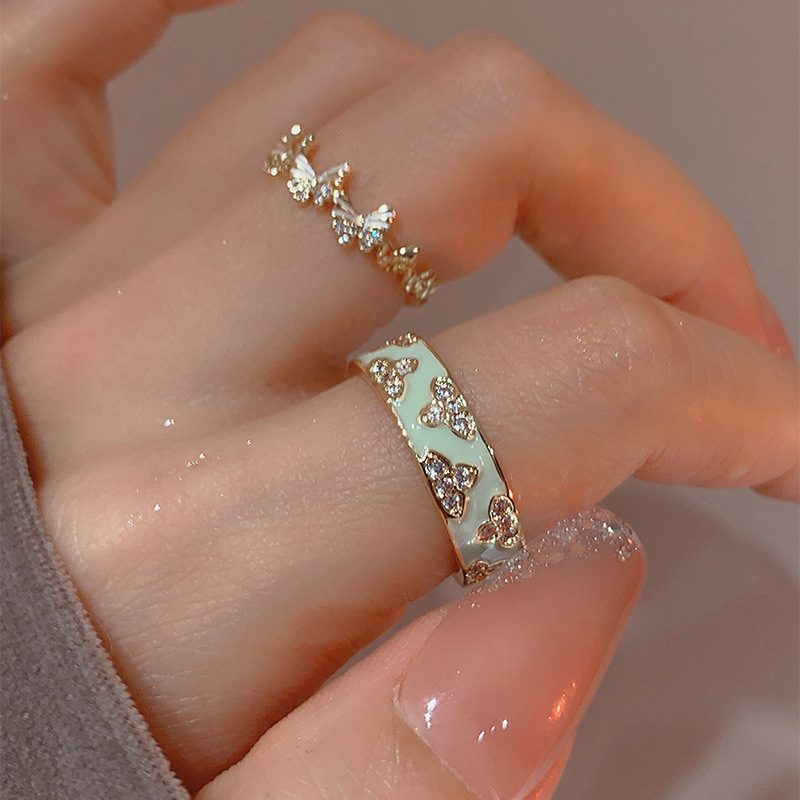 Adjustable Open Enamel Butterfly Ring for Women - High-End European American Design, Versatile 2025 Fashion Statement