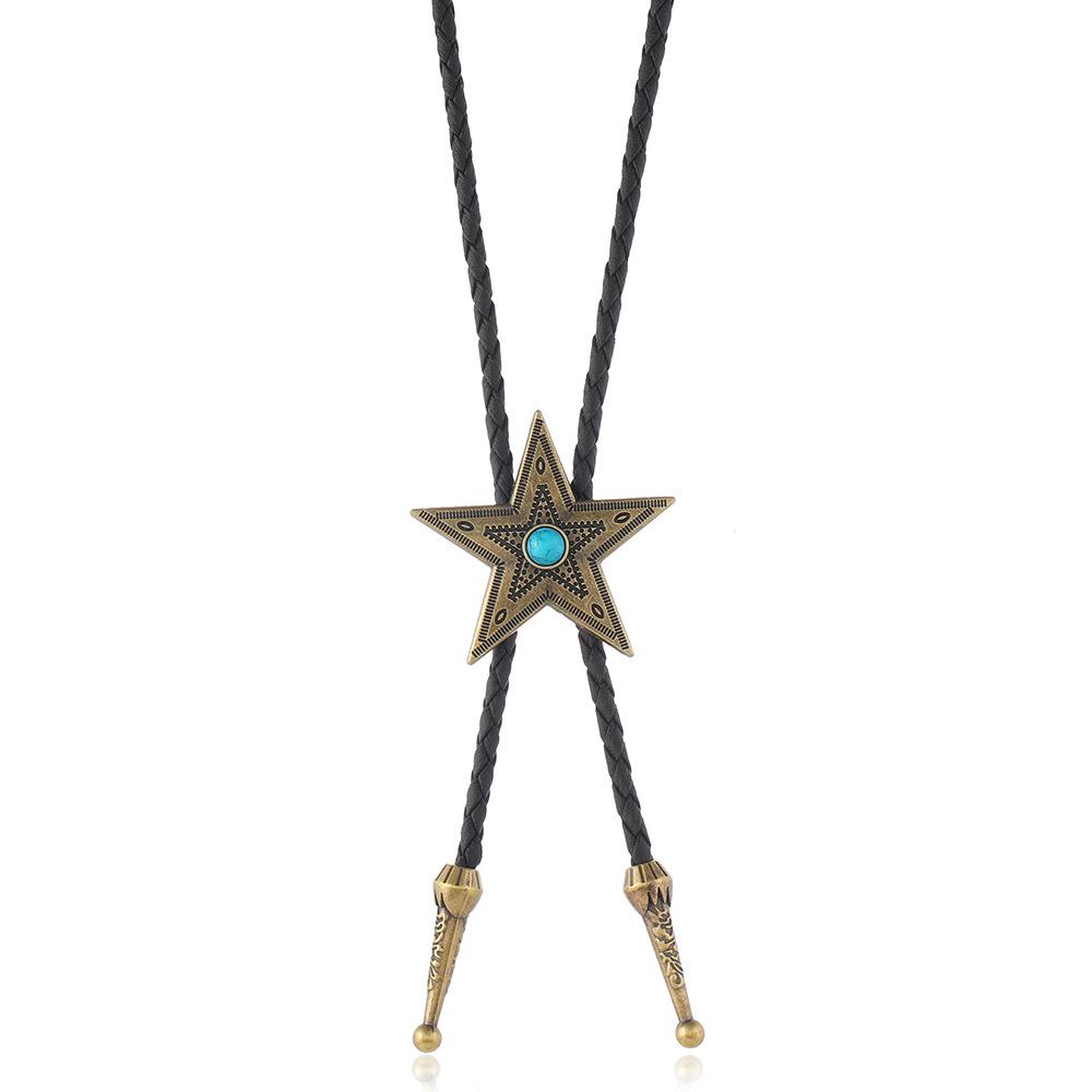 Adjustable Retro Woven Rope Tie with Creative Pentagram Pendant - European and American Style Fashion Accessory