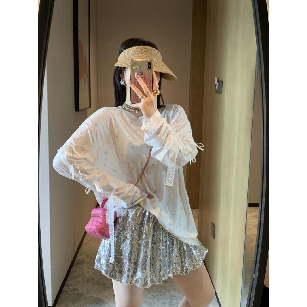 Age-Defying Lightweight Long Sleeve T-Shirt with 3D Bow, Cute Sweet and Spicy Design, Sun Protection, Trendy Fashion Top Age-Defying Lightweight Long Sleeve T-Shirt with 3D Bow, Cute Sweet and Spicy Design, Sun Protection, Trendy Fashion Top