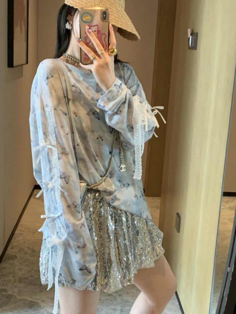 Age-Defying Lightweight Long Sleeve T-Shirt with 3D Bow, Cute Sweet and Spicy Design, Sun Protection, Trendy Fashion Top Age-Defying Lightweight Long Sleeve T-Shirt with 3D Bow, Cute Sweet and Spicy Design, Sun Protection, Trendy Fashion Top