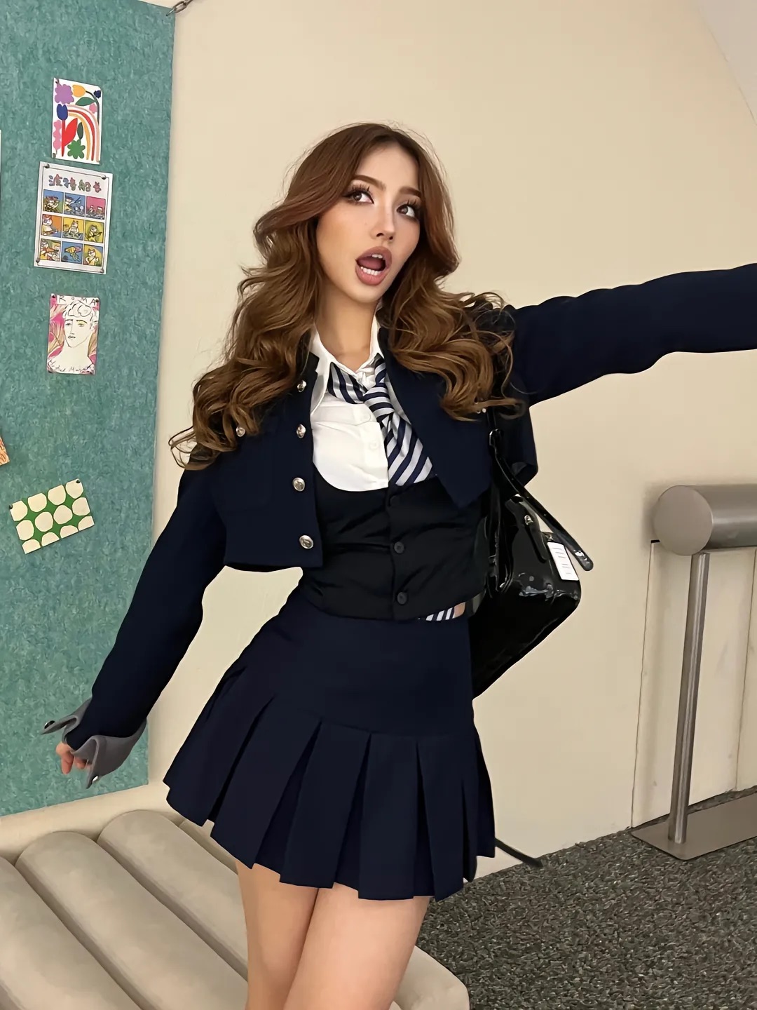 American College Style Spicy Girl 4-Piece Outfit Set: Short Suit Jacket, Vest, Shirt & Pleated Skirt JK Uniform for Women American College Style Spicy Girl 4-Piece Outfit Set: Short Suit Jacket, Vest, Shirt & Pleated Skirt JK Uniform for Women