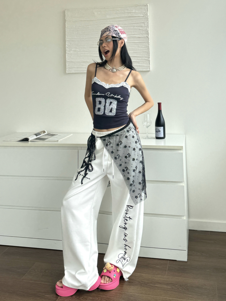 American Hip-Hop Lace-Up Straps Casual Sweatpants - Versatile Floor-Length Loose Pants for Street Dance & Everyday Style American Hip-Hop Lace-Up Straps Casual Sweatpants - Versatile Floor-Length Loose Pants for Street Dance & Everyday Style