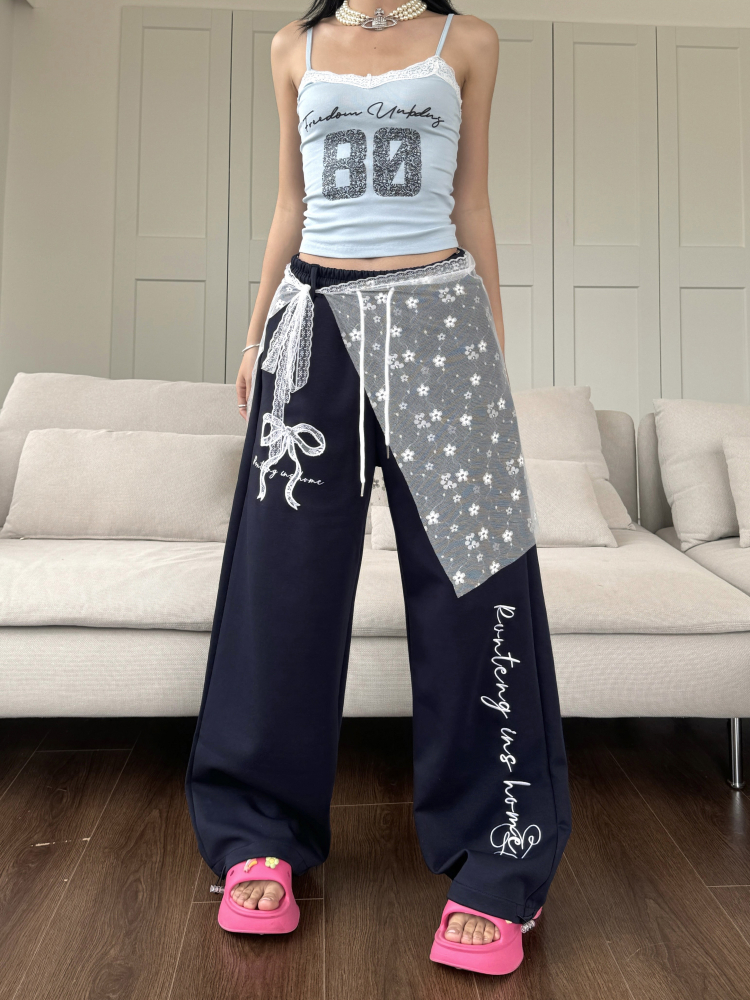 American Hip-Hop Lace-Up Straps Casual Sweatpants - Versatile Floor-Length Loose Pants for Street Dance & Everyday Style American Hip-Hop Lace-Up Straps Casual Sweatpants - Versatile Floor-Length Loose Pants for Street Dance & Everyday Style