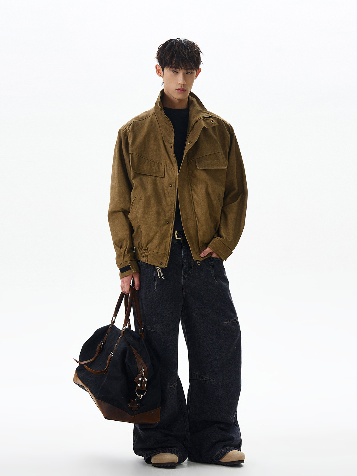 American Retro Barn-Style Distressed Stand-Collar Jacket - Trendy Cleanfit Short Silhouette Versatile Thin Outerwear American Retro Barn-Style Distressed Stand-Collar Jacket - Trendy Cleanfit Short Silhouette Versatile Thin Outerwear