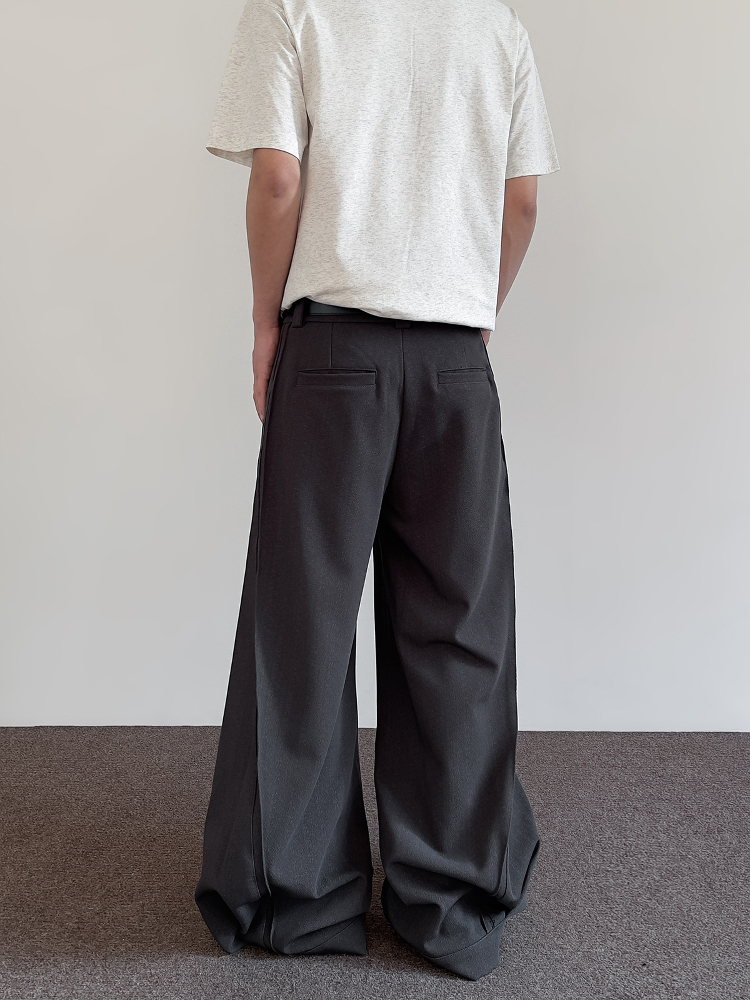 American Retro Cleanfit Double-Pleat Tailored Casual Pants for Men - Baggy Loose Straight-Leg Drape Trousers, Y2K Style American Retro Cleanfit Double-Pleat Tailored Casual Pants for Men - Baggy Loose Straight-Leg Drape Trousers, Y2K Style