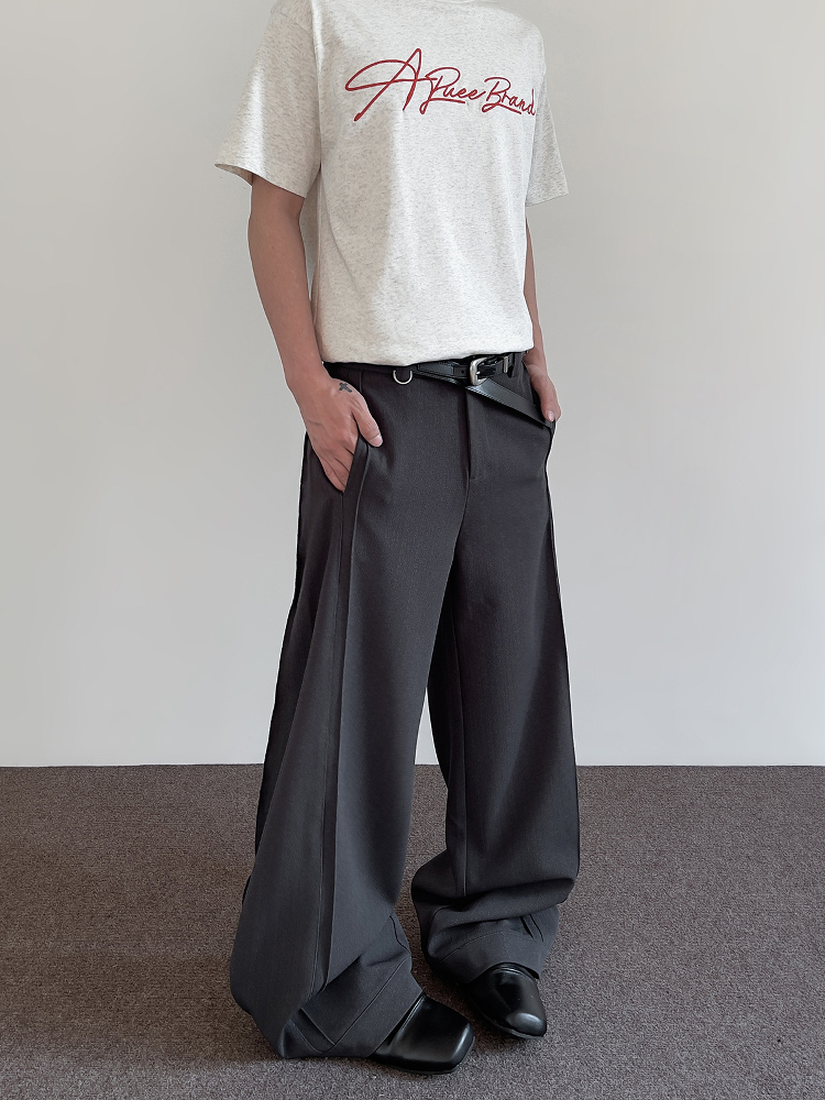 American Retro Cleanfit Double-Pleat Tailored Casual Pants for Men - Baggy Loose Straight-Leg Drape Trousers, Y2K Style American Retro Cleanfit Double-Pleat Tailored Casual Pants for Men - Baggy Loose Straight-Leg Drape Trousers, Y2K Style