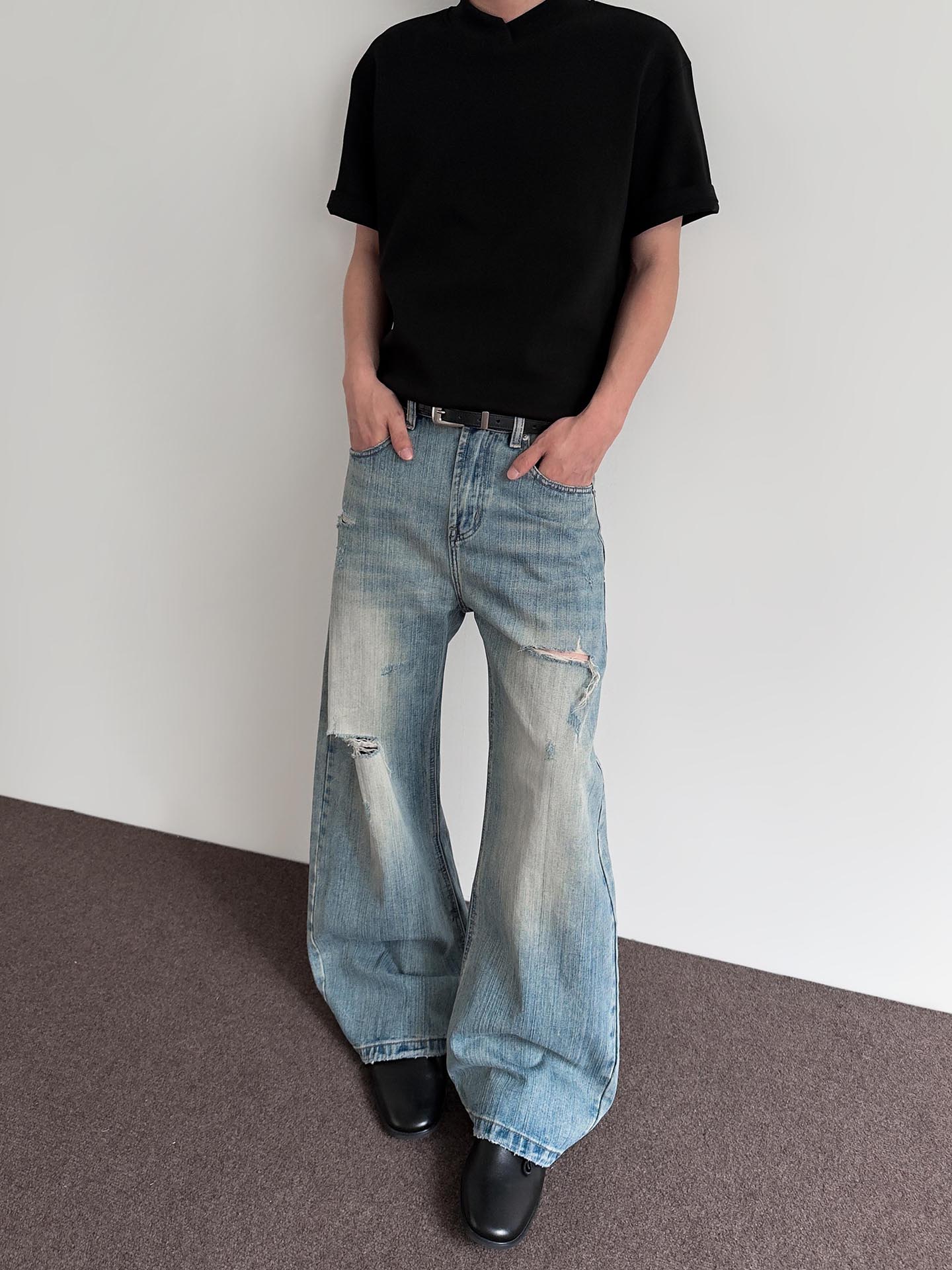 American Retro Distressed Bamboo Joint Pattern Curved Knife Jeans - Trendy Clean Fit Straight Leg Flared Pants for Y2K Style American Retro Distressed Bamboo Joint Pattern Curved Knife Jeans - Trendy Clean Fit Straight Leg Flared Pants for Y2K Style