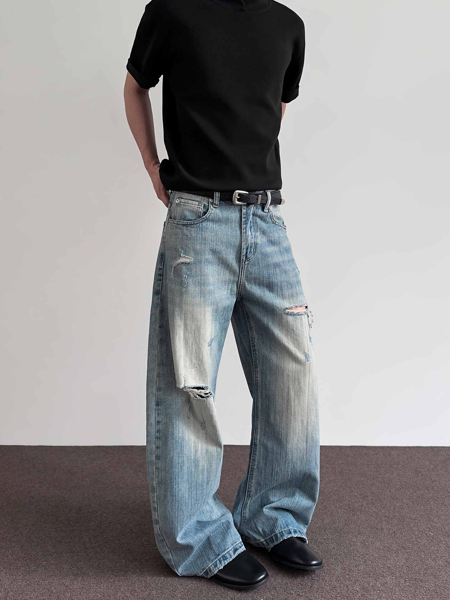 American Retro Distressed Bamboo Joint Pattern Curved Knife Jeans - Trendy Clean Fit Straight Leg Flared Pants for Y2K Style American Retro Distressed Bamboo Joint Pattern Curved Knife Jeans - Trendy Clean Fit Straight Leg Flared Pants for Y2K Style