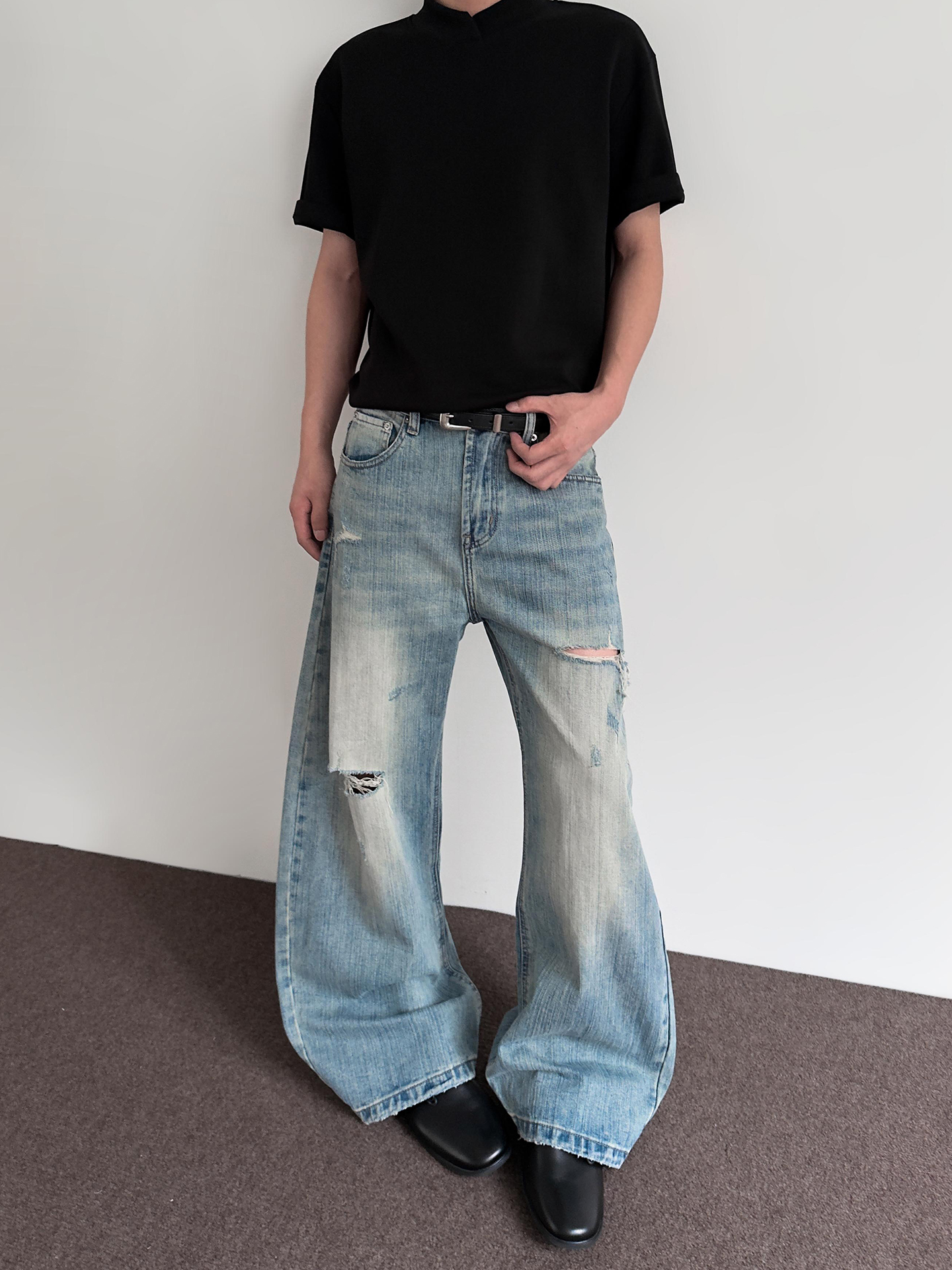 American Retro Distressed Bamboo Joint Pattern Curved Knife Jeans - Trendy Clean Fit Straight Leg Flared Pants for Y2K Style American Retro Distressed Bamboo Joint Pattern Curved Knife Jeans - Trendy Clean Fit Straight Leg Flared Pants for Y2K Style