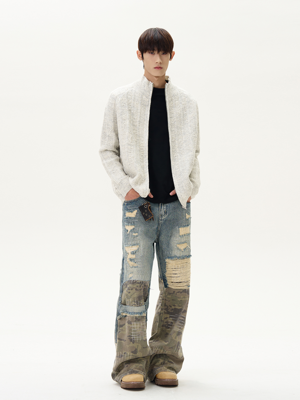 American Retro High Street Loose Fit Cardigan Sweater for Men and Women, Stylish Knitted Top with Stand-Up Collar American Retro High Street Loose Fit Cardigan Sweater for Men and Women, Stylish Knitted Top with Stand-Up Collar