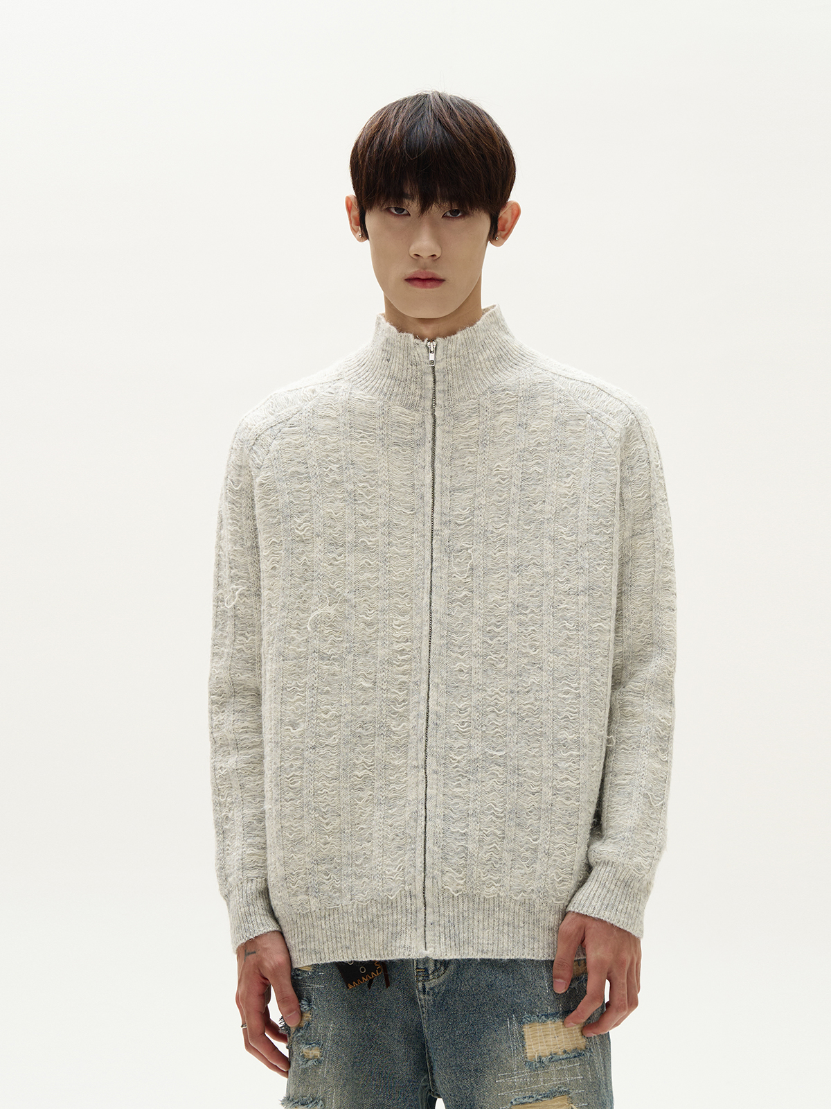 American Retro High Street Loose Fit Cardigan Sweater for Men and Women, Stylish Knitted Top with Stand-Up Collar American Retro High Street Loose Fit Cardigan Sweater for Men and Women, Stylish Knitted Top with Stand-Up Collar