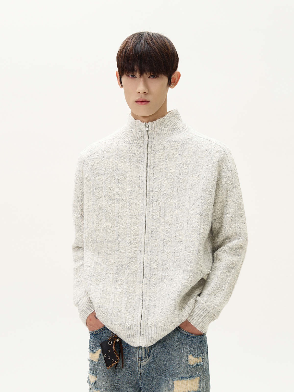 American Retro High Street Loose Fit Cardigan Sweater for Men and Women, Stylish Knitted Top with Stand-Up Collar American Retro High Street Loose Fit Cardigan Sweater for Men and Women, Stylish Knitted Top with Stand-Up Collar