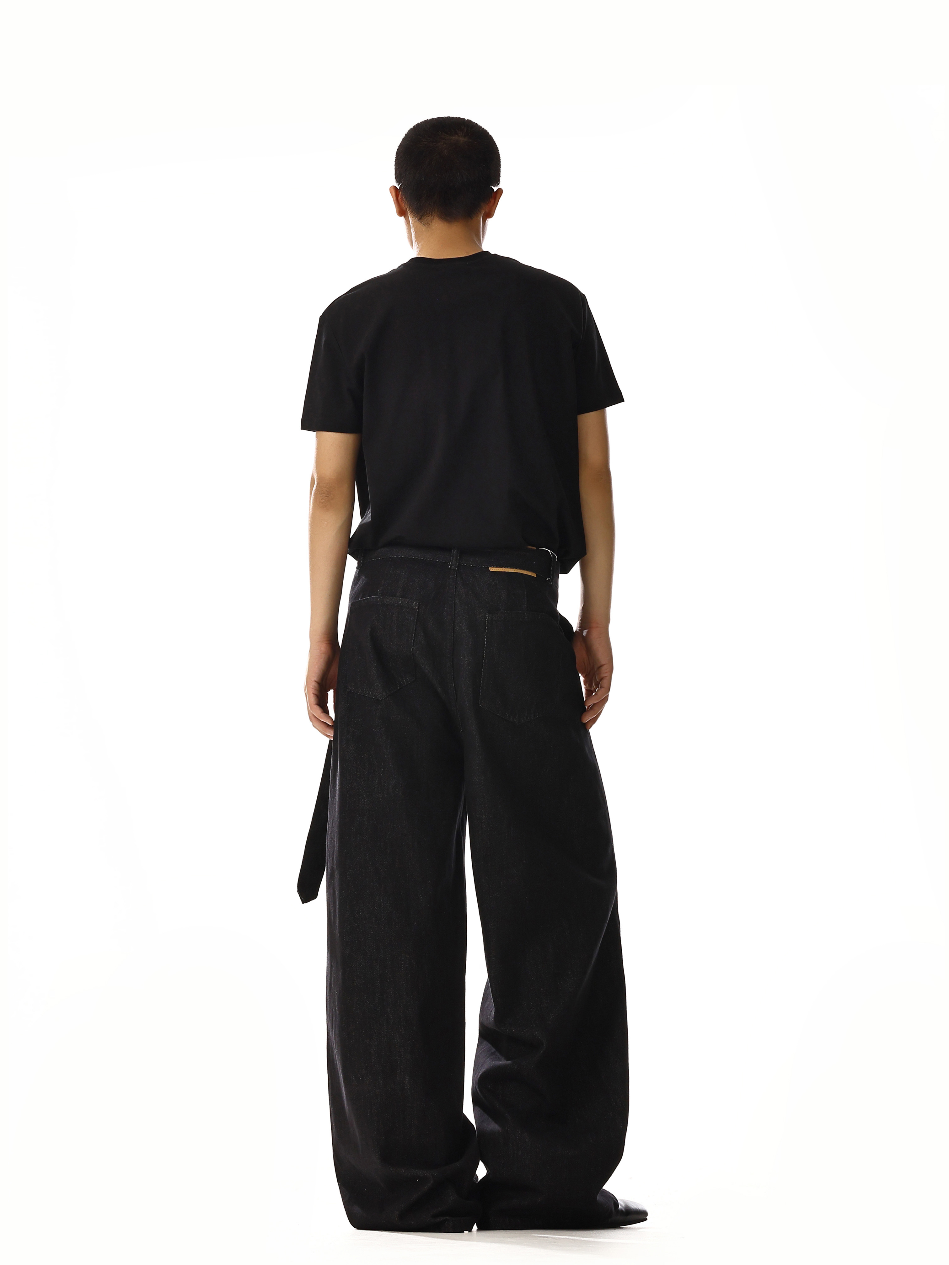 American Retro High Street Unisex Loose Black Jeans with Adjustable Waist - Versatile Wide-Leg Straight Pants for 90s Style Fashion American Retro High Street Unisex Loose Black Jeans with Adjustable Waist - Versatile Wide-Leg Straight Pants for 90s Style Fashion