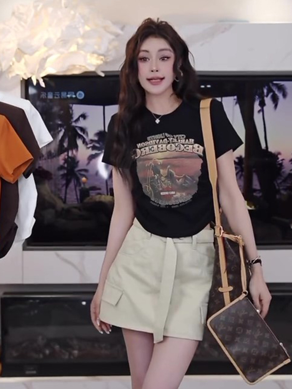 American Retro Letter Print Cropped T-Shirt for Women, Short Sleeve Ruched Waist Top, Summer 90s Style Fashion