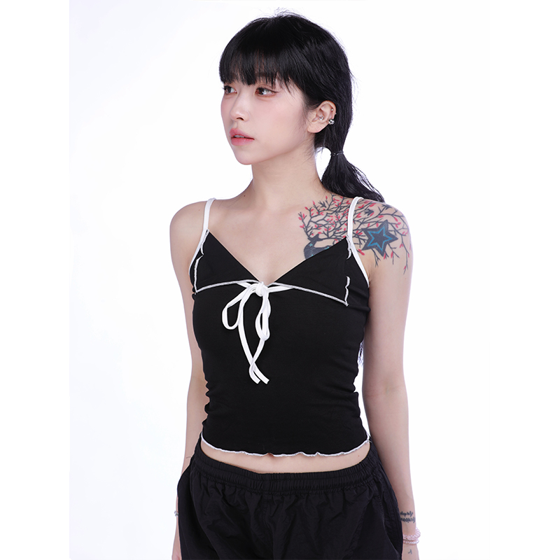 American Retro Spicy Girl Bow Tie Camisole - Women's Summer Sleeveless Top for Y2K and 90s Style American Retro Spicy Girl Bow Tie Camisole - Women's Summer Sleeveless Top for Y2K and 90s Style