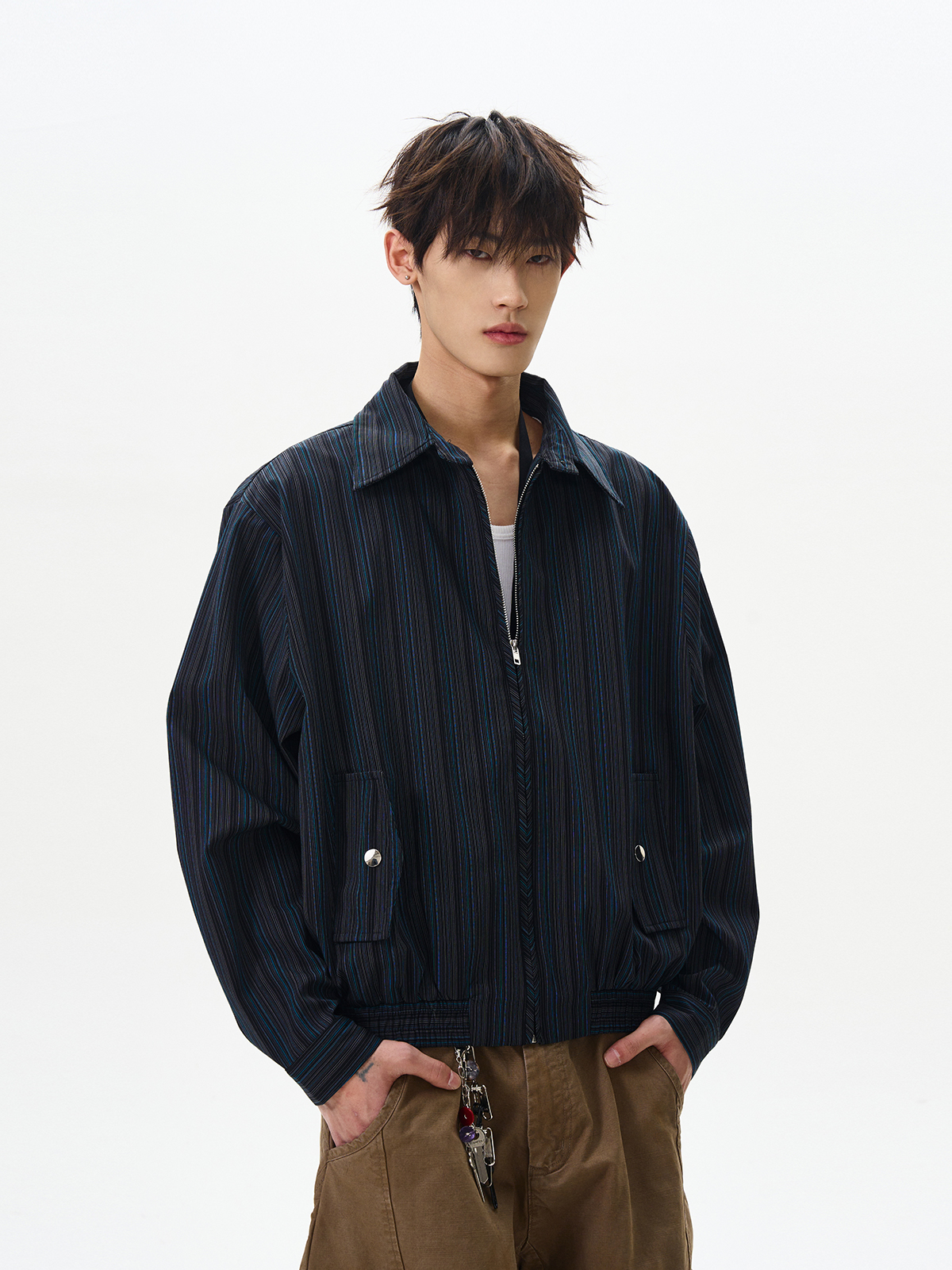 American Retro Striped Harrington Jacket for Men and Women - Stylish Clean Fit Short Coat for Versatile 90s Fashion American Retro Striped Harrington Jacket for Men and Women - Stylish Clean Fit Short Coat for Versatile 90s Fashion