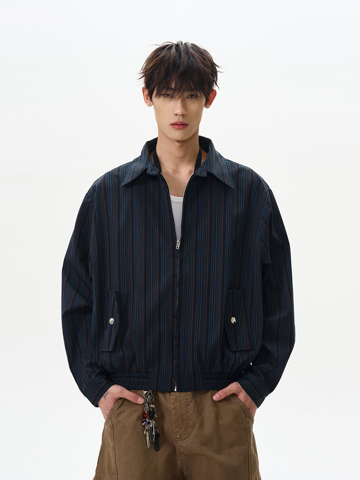 American Retro Striped Harrington Jacket for Men and Women - Stylish Clean Fit Short Coat for Versatile 90s Fashion American Retro Striped Harrington Jacket for Men and Women - Stylish Clean Fit Short Coat for Versatile 90s Fashion