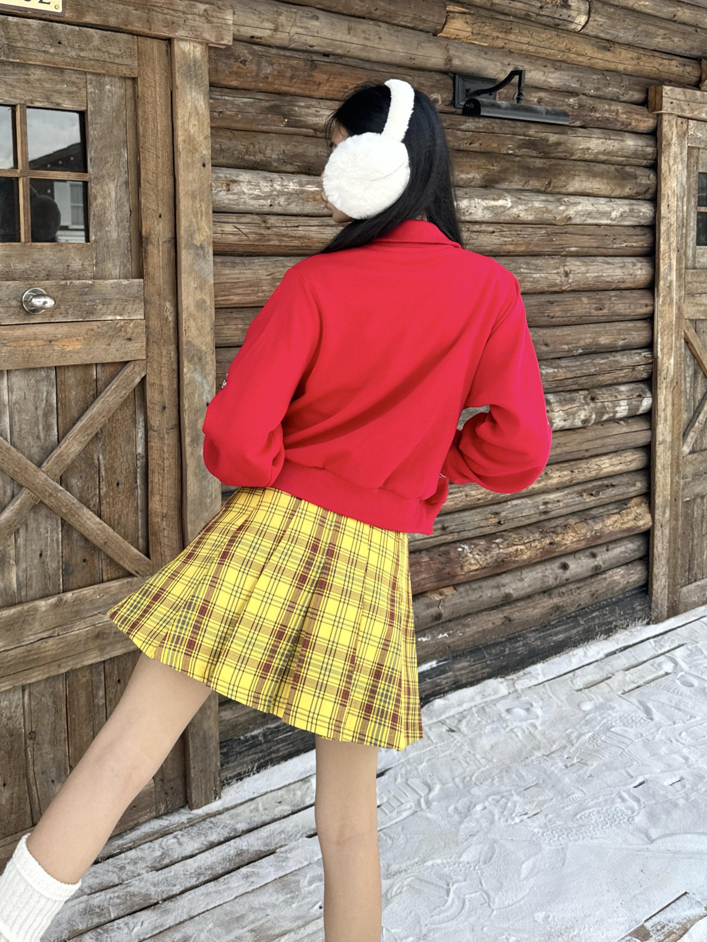 American Retro Yellow Plaid Pleated Skirt with Pockets - Slimming College Style Short Skirt for Y2K Fashion Enthusiasts American Retro Yellow Plaid Pleated Skirt with Pockets - Slimming College Style Short Skirt for Y2K Fashion Enthusiasts