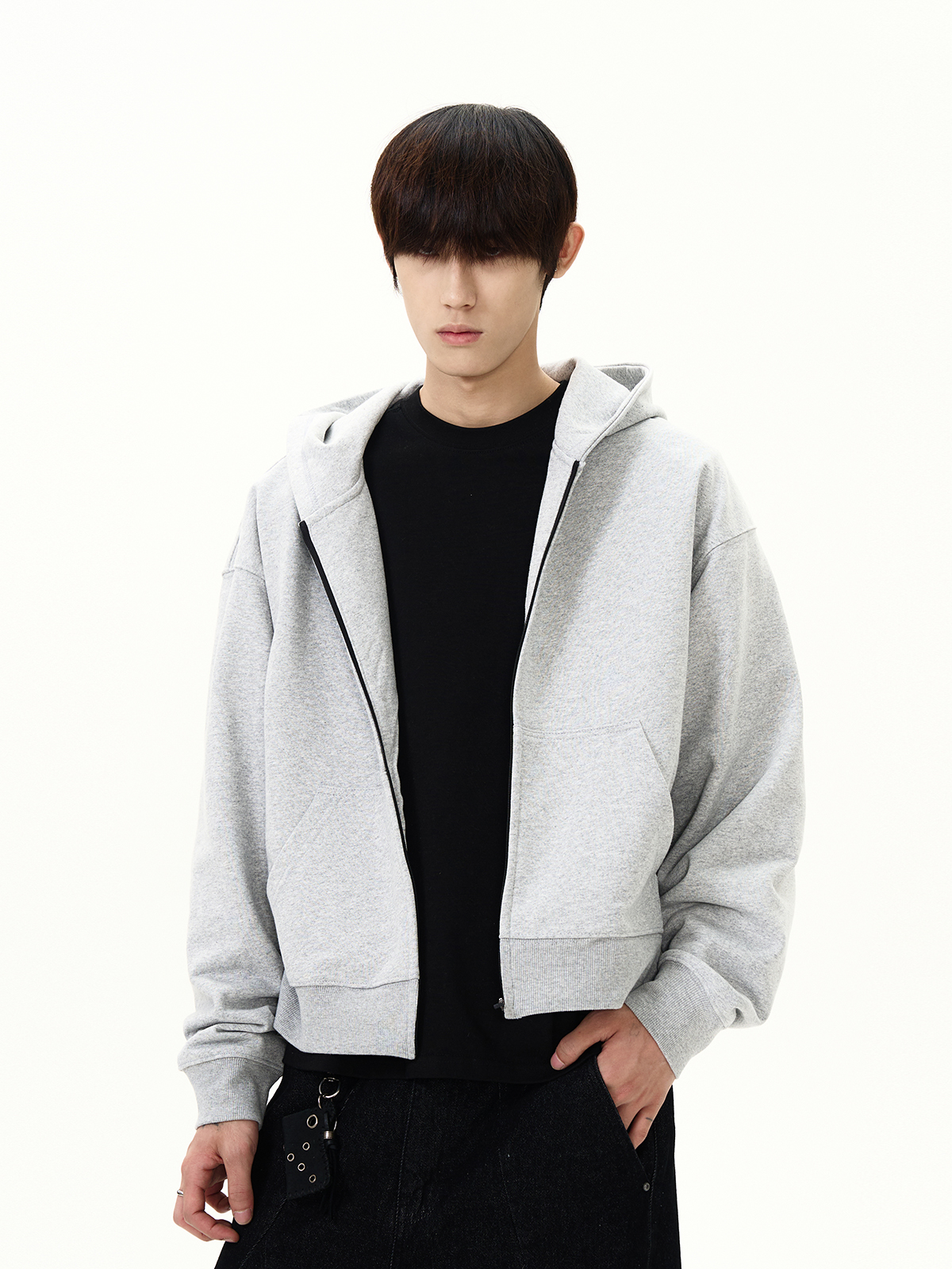 American Street Style Boxy Hooded Sweatshirt - Solid Color Versatile Couple's Short Jacket